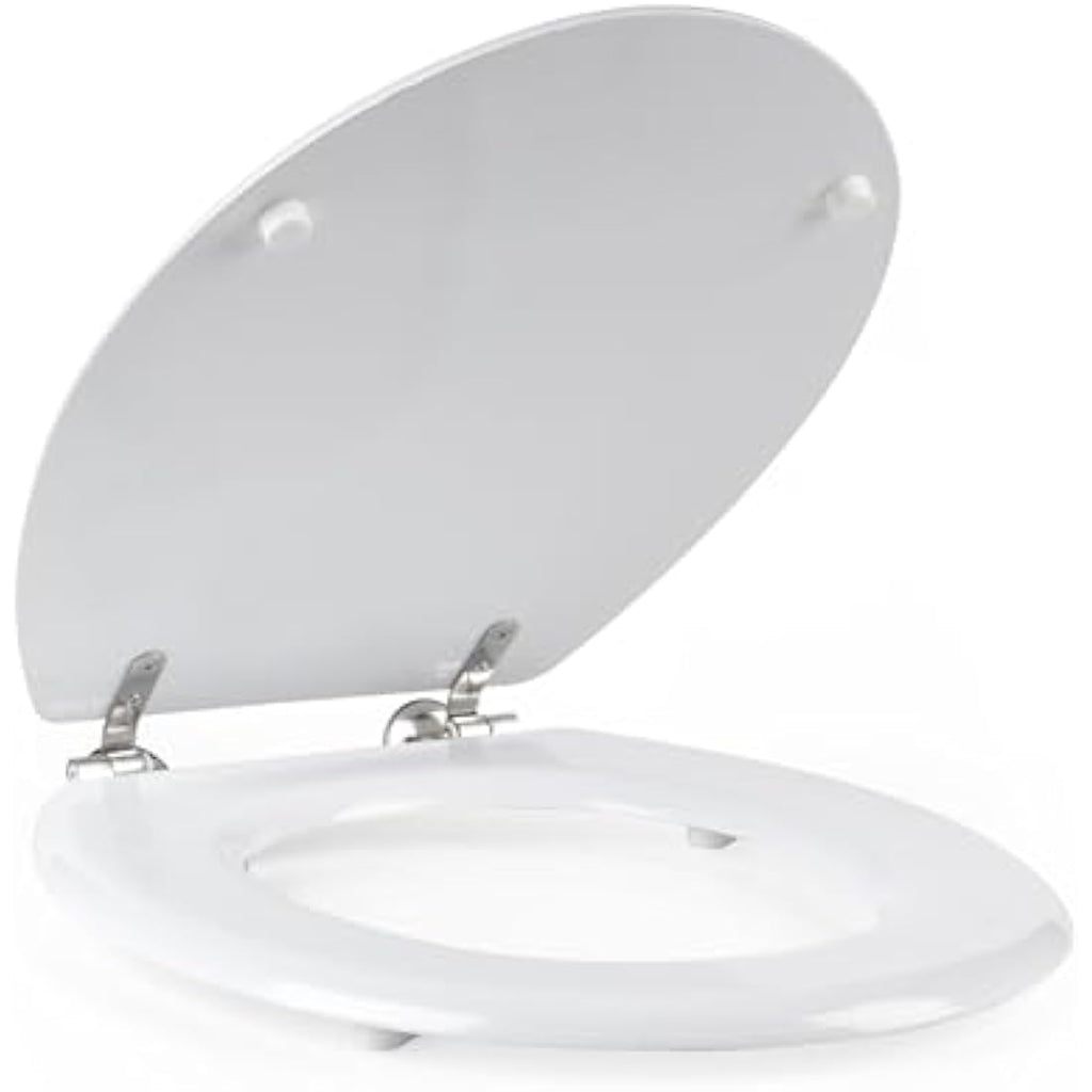 Beldray O-Shaped Toilet Seat – White Tongue & Groove Wooden Cover