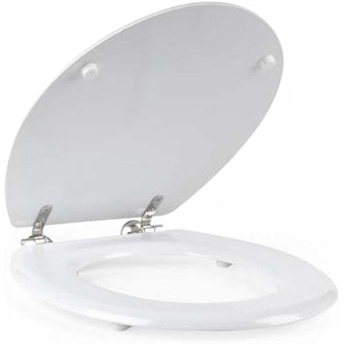 Beldray O-Shaped Toilet Seat – White Tongue & Groove Wooden Cover