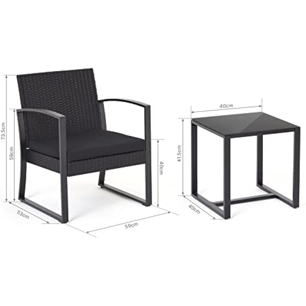Mondeer 3 Piece Rattan Patio Bistro Set – 2 Seater Garden Furniture