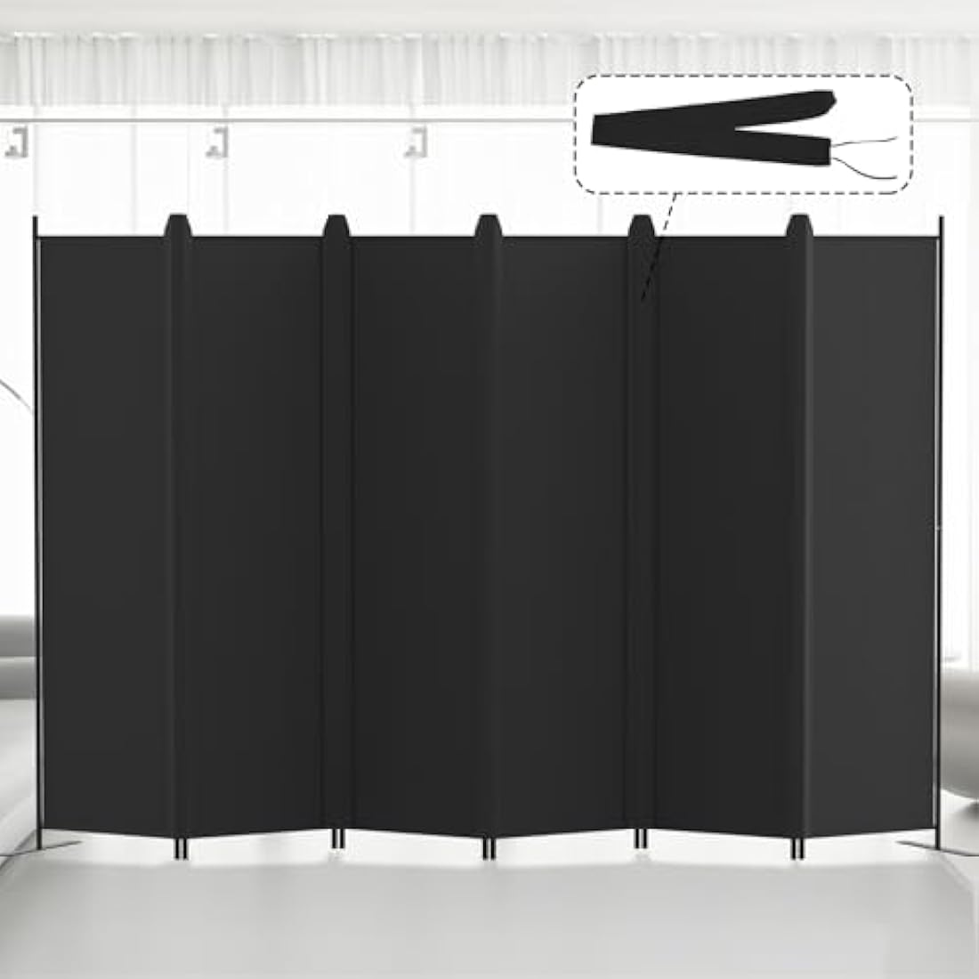 Kokorona 6 Panel Room Divider | 6ft Folding Privacy Screen - Black