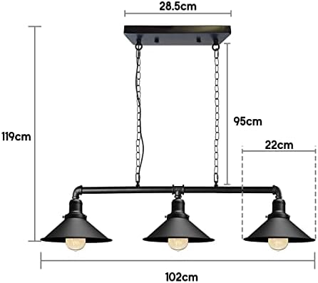 Industrial 3-Way Pipe Pendant Light | Black Metal Cone Shade