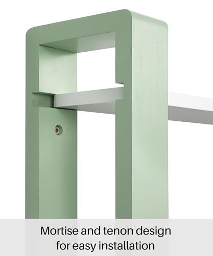 SUMGAR 3-Tier Floating Shelves – White & Green Pine Wood Wall Rack