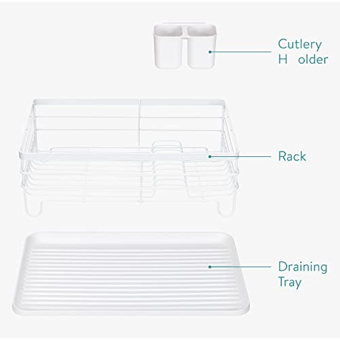 Navaris Dish Drying Rack – Retro Metal Drainer with Drip Tray, White