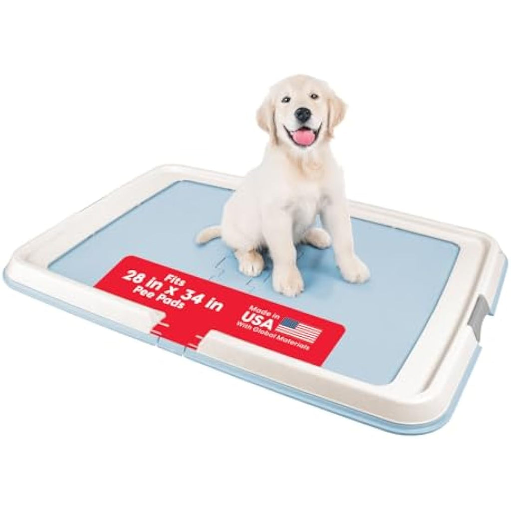 IRIS USA XL Dog Pee Pad Holder – Foldable Non-Skid Potty Tray, Blue