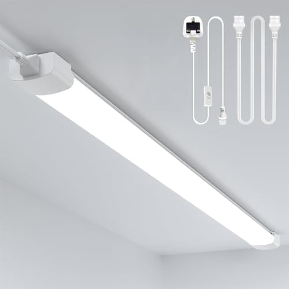 Amdelne 4FT LED Batten Light | 36W IP66 Waterproof Plug in Garage Strip