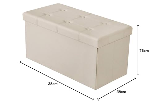 BRIAN & DANY Faux Leather Storage Ottoman Bench - Foldable, Cream