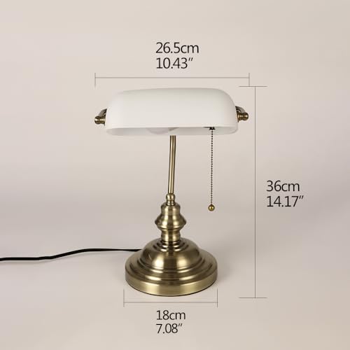 Bankers Desk Lamp – White Matted Glass Adjustable Light