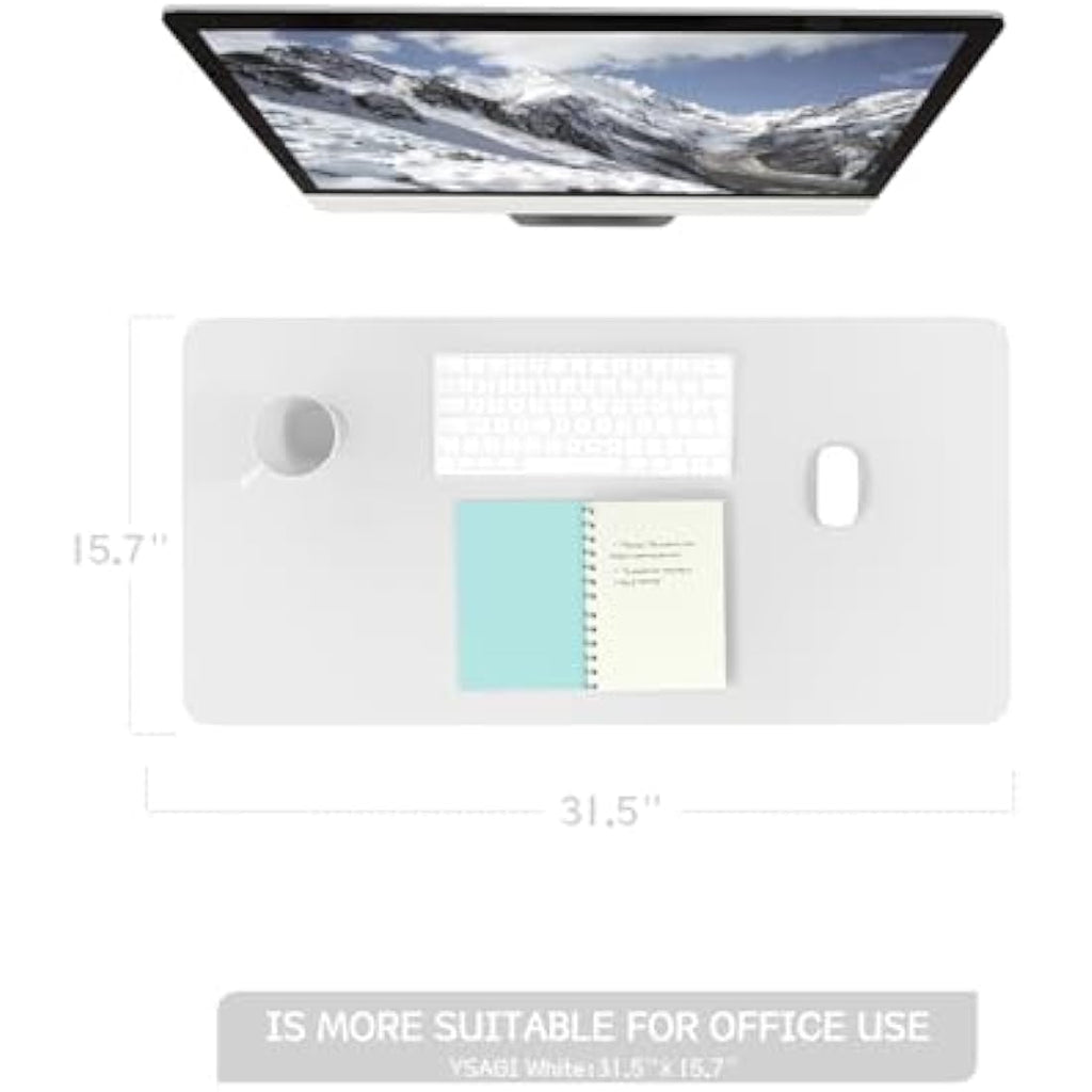 YSAGi PVC Leather Desk Pad – Waterproof Non-Slip Writing Mat, White