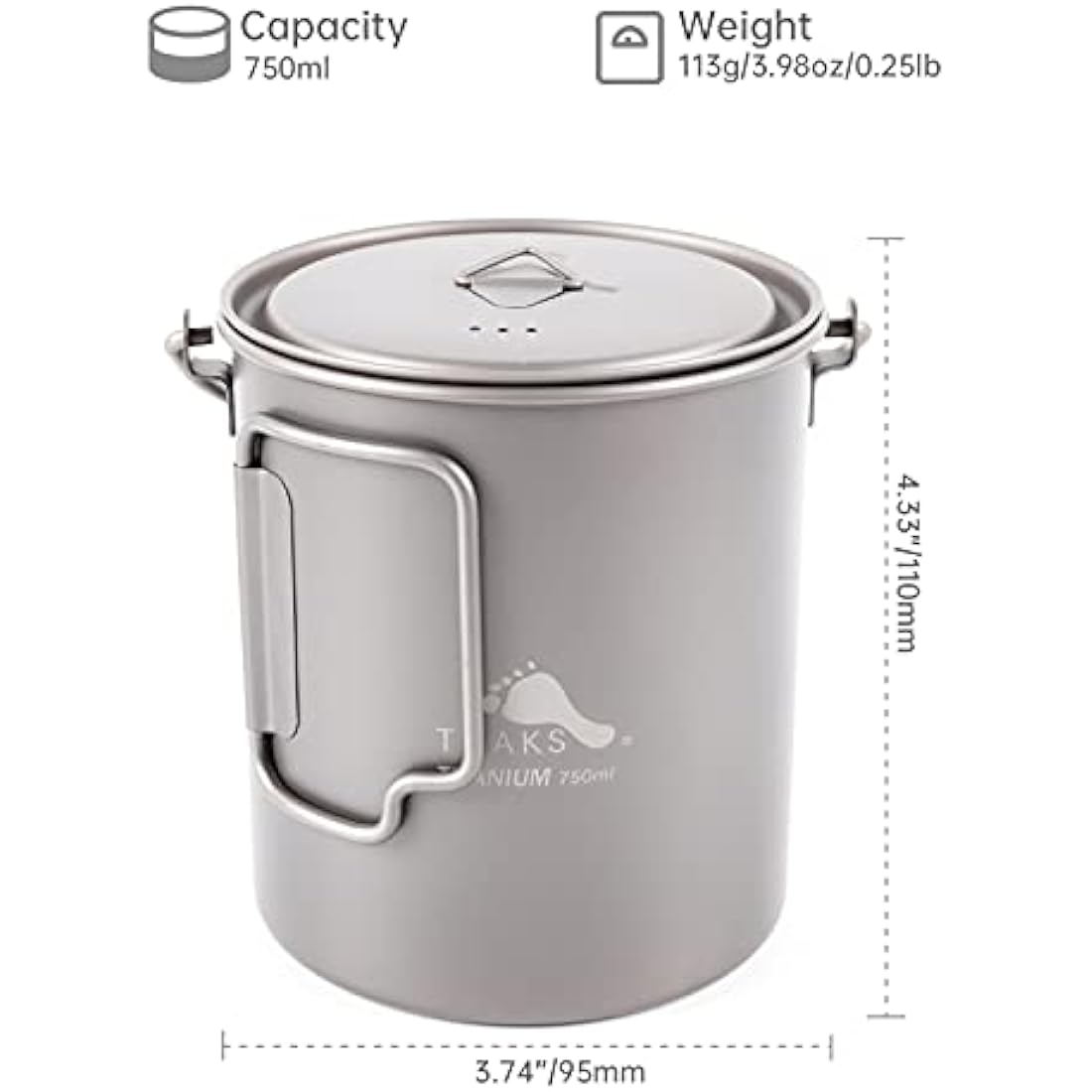 TOAKS Titanium 750ml Pot | Ultralight Camping Mug with Bail Handle