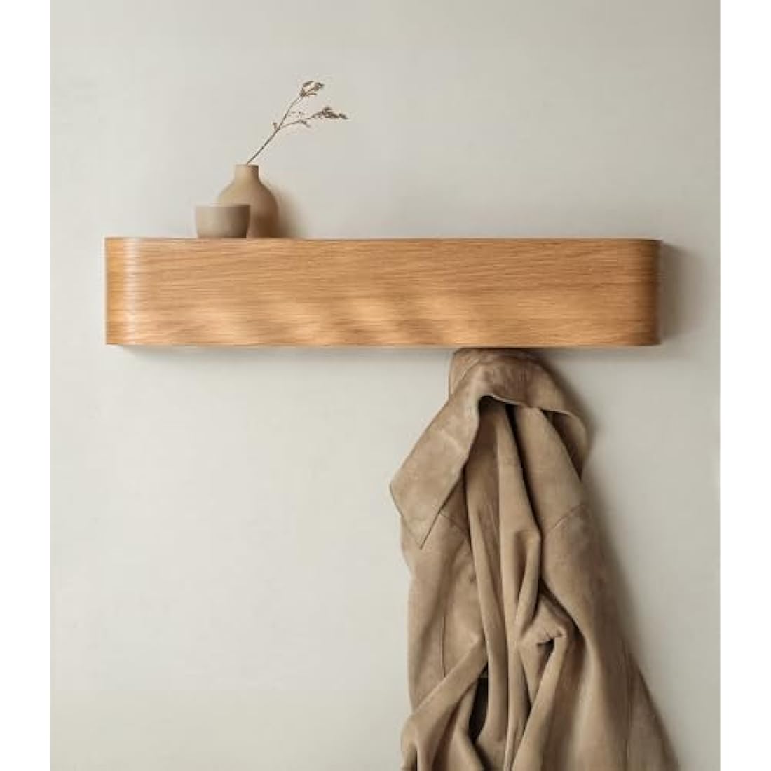 Kazai Toke Wall-Mounted Coat Rack – Oak Wood Veneer with 5 Hooks