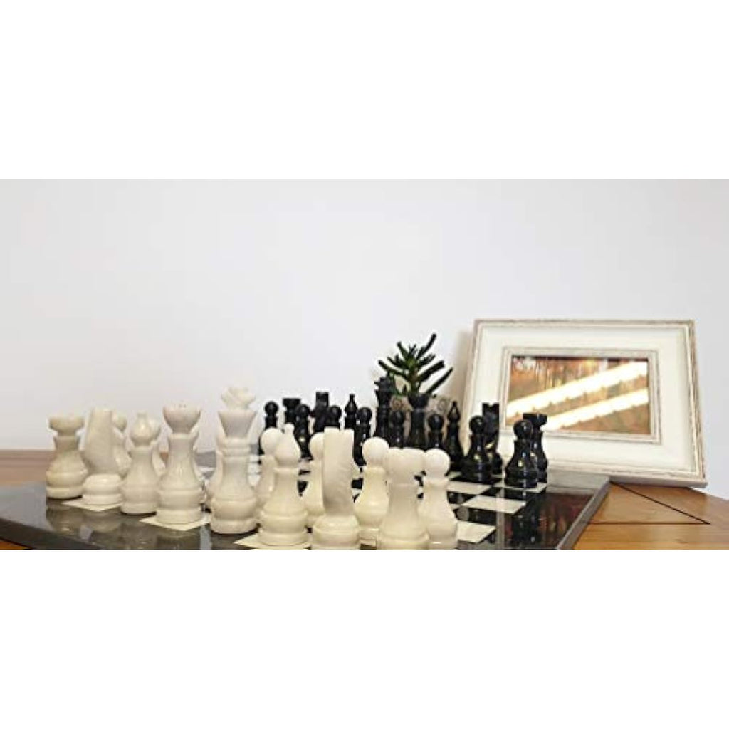 15" Himalayan Marble Chess Set – Handmade Black & White