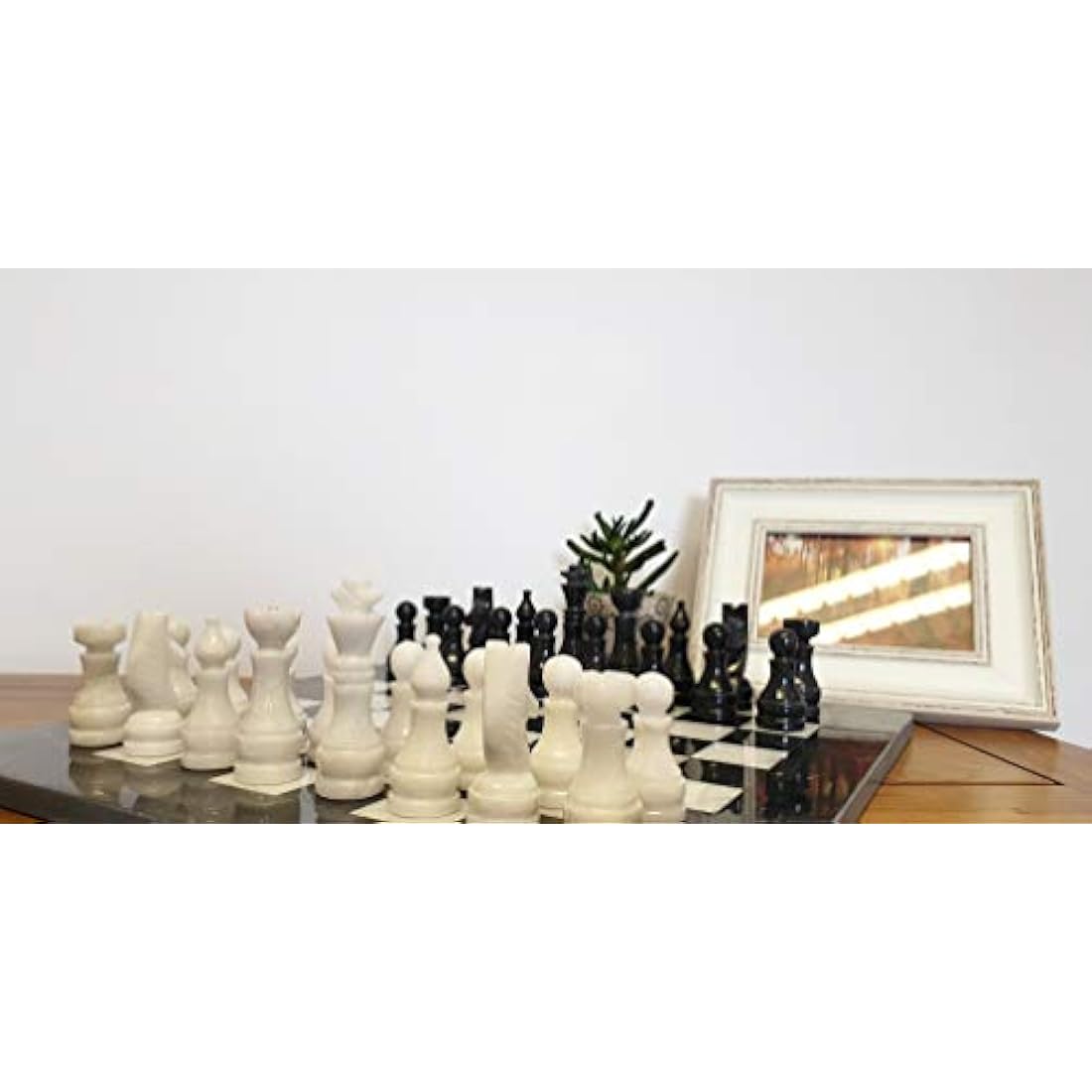 15" Himalayan Marble Chess Set – Handmade Black & White