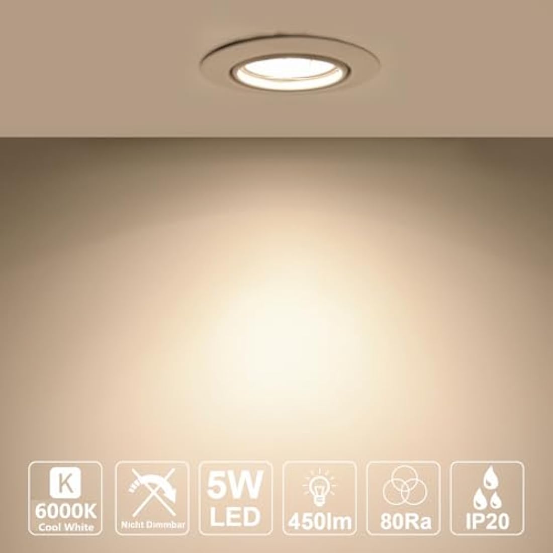 HiBay 6-Pack GU10 LED Recessed Downlights | Brushed Chrome Tilt Spotlights