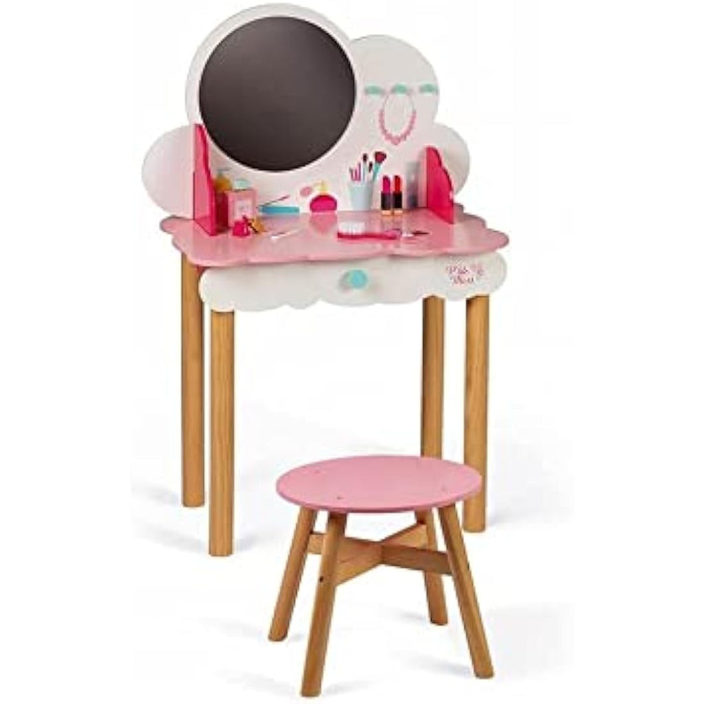 Janod P'tite Miss Wooden Dressing Table - Kids Vanity with 10 Accessories