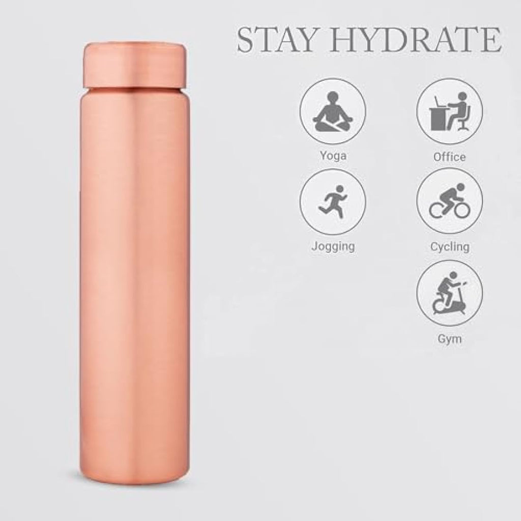 Pure Copper Water Bottle - 550ml Slim Ayurvedic Vessel (3 Pack)