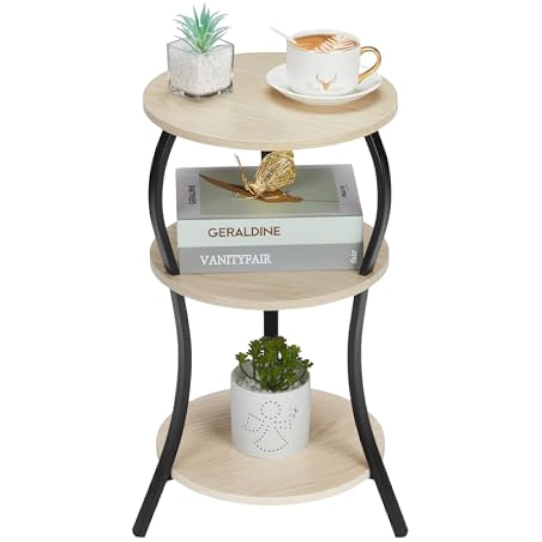 3-Tier Round Side Table – Industrial Wood & Metal End Table