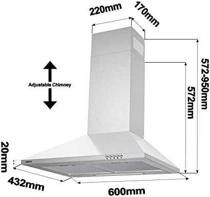 CIARRA 60cm Cooker Hood | A++ Stainless Steel Chimney Extractor Fan