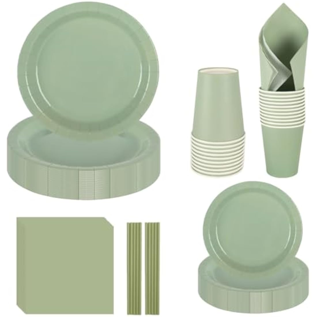 Jolof Store Sage Green Party Tableware Set | 250 Piece Disposable Plates