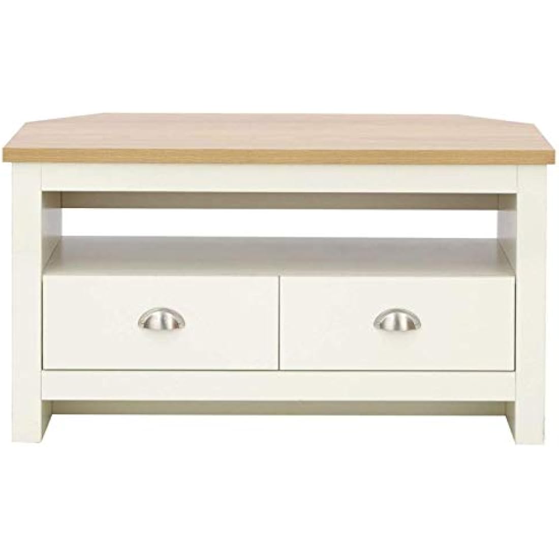 GFW Lancaster Corner TV Unit – Cream Wood Cabinet with 2 Drawers