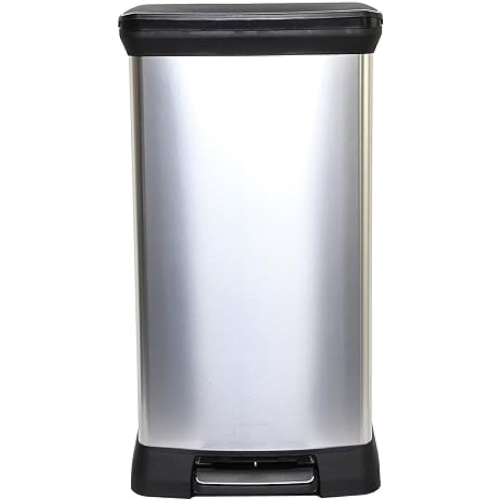 Curver 50L Kitchen Pedal Bin – Recycled Metal Effect Soft Close Silver
