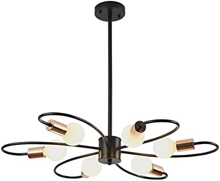 Qcyuui 6-Light Sputnik Chandelier | Black and Gold Industrial Pendant Light