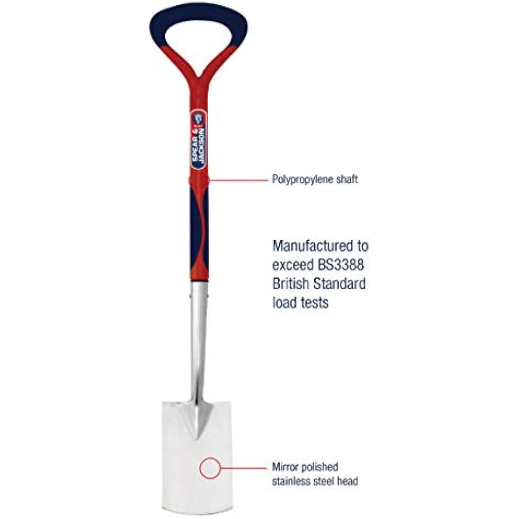 Spear & Jackson Select Stainless Steel Border Spade – Ergonomic Blue
