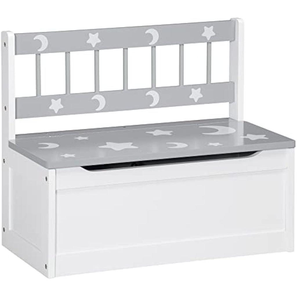 ZONEKIZ 2-in-1 Wooden Toy Box | Kids Storage Bench with Safety Lid - Grey