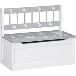 ZONEKIZ 2-in-1 Wooden Toy Box | Kids Storage Bench with Safety Lid - Grey