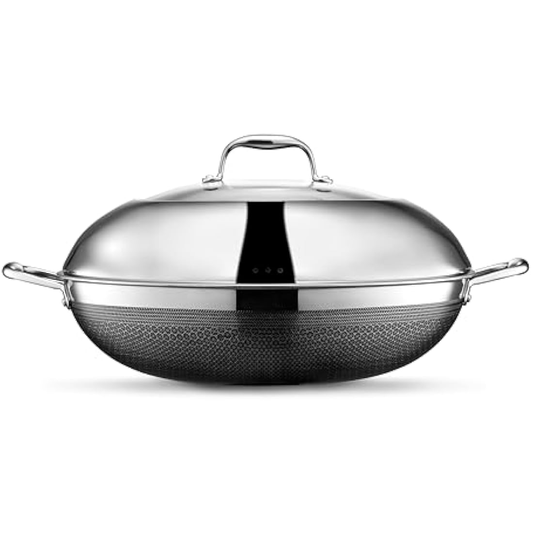 HexClad 14" Hybrid Stainless Steel Wok Pan with Lid – Induction Safe