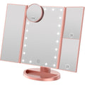 WEILY Tri-fold LED Makeup Mirror | 2X/3X Magnification - Rose Gold