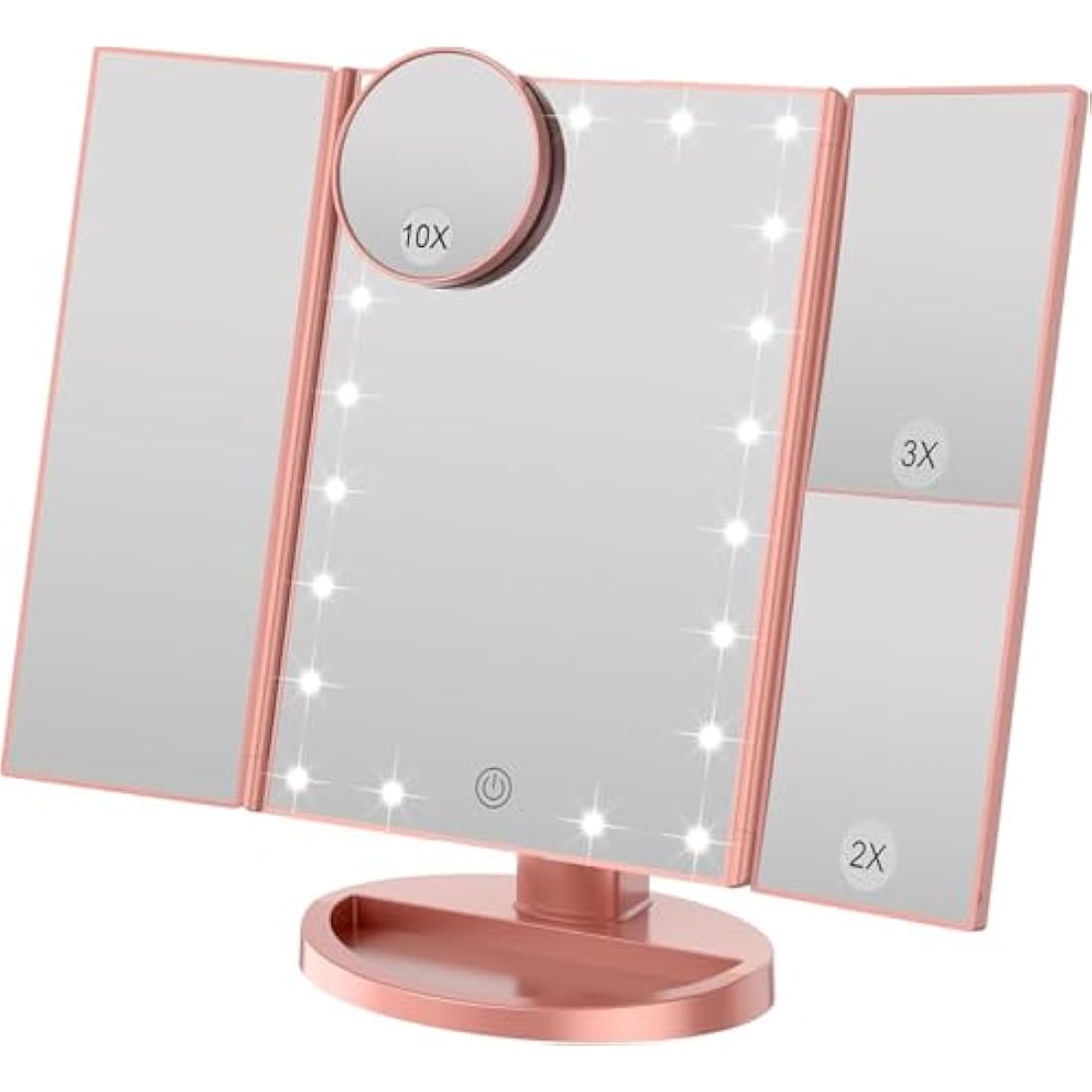 WEILY Tri-fold LED Makeup Mirror | 2X/3X Magnification - Rose Gold