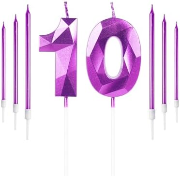 Purple Number 10 Birthday Candles Set for Cakes – 8 Pieces