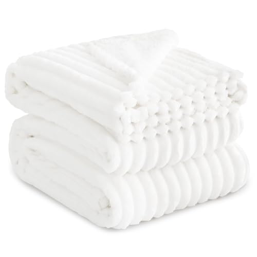 RUIKASI Fleece Throw Blanket | King Size Ribbed Soft Fluffy Sofa Throw