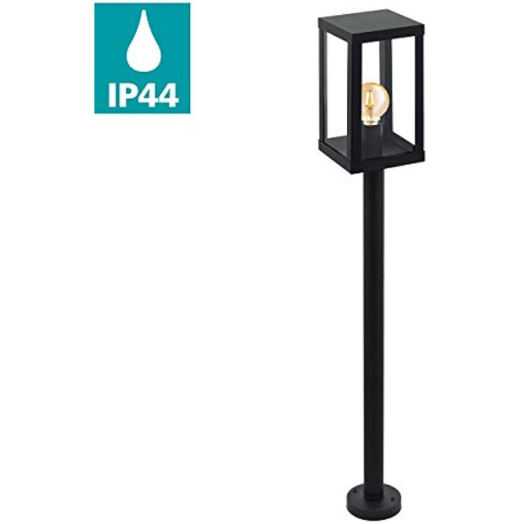 Eglo Alamonte 1 Outdoor Lamppost - Black Steel & Glass Garden Light