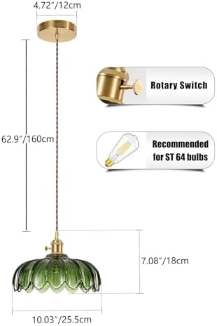 Jolof Store Green Glass Pendant Light – Vintage Industrial Ceiling Lamp