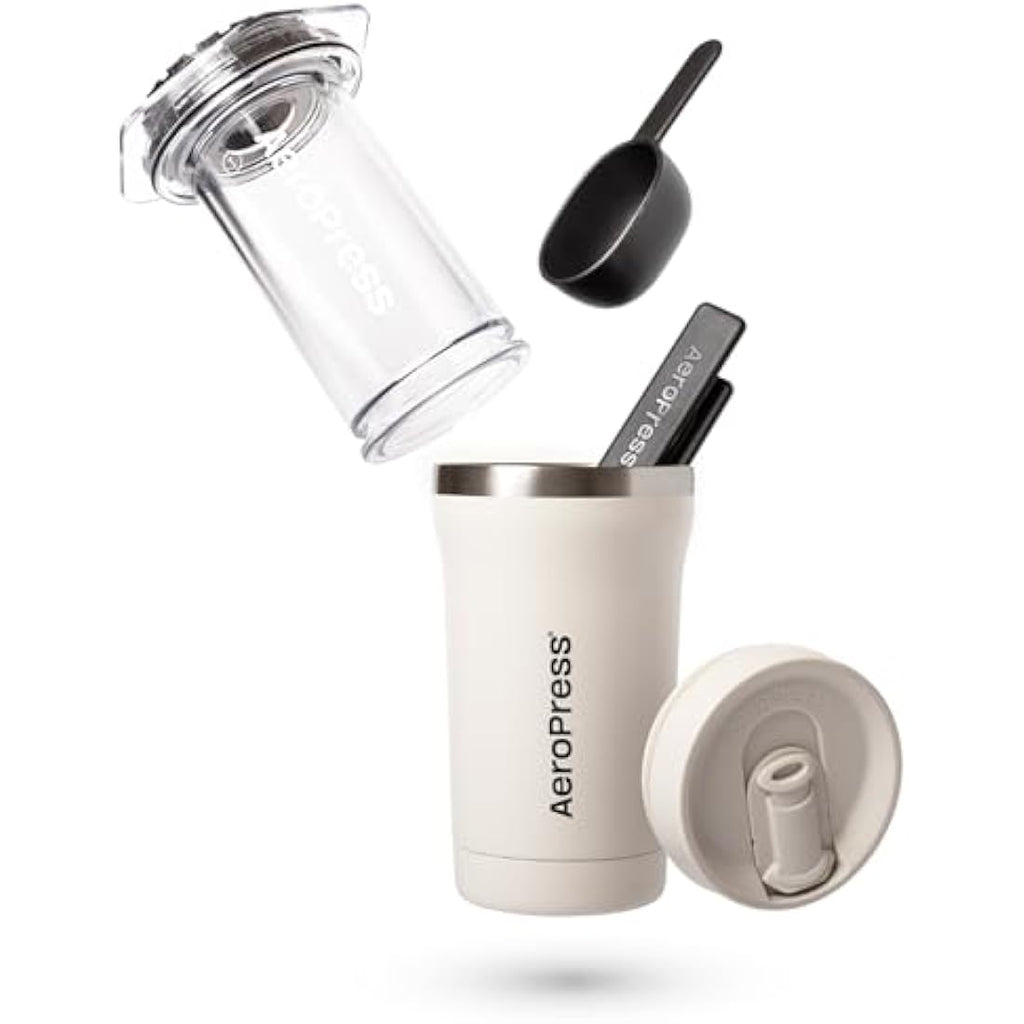 AeroPress Go Plus Portable Coffee Maker – 3-in-1 Travel Brewer, Cream