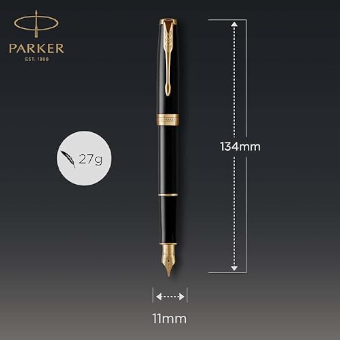 Parker Sonnet Fountain Pen – Black Lacquer with Gold Trim, Fine Nib