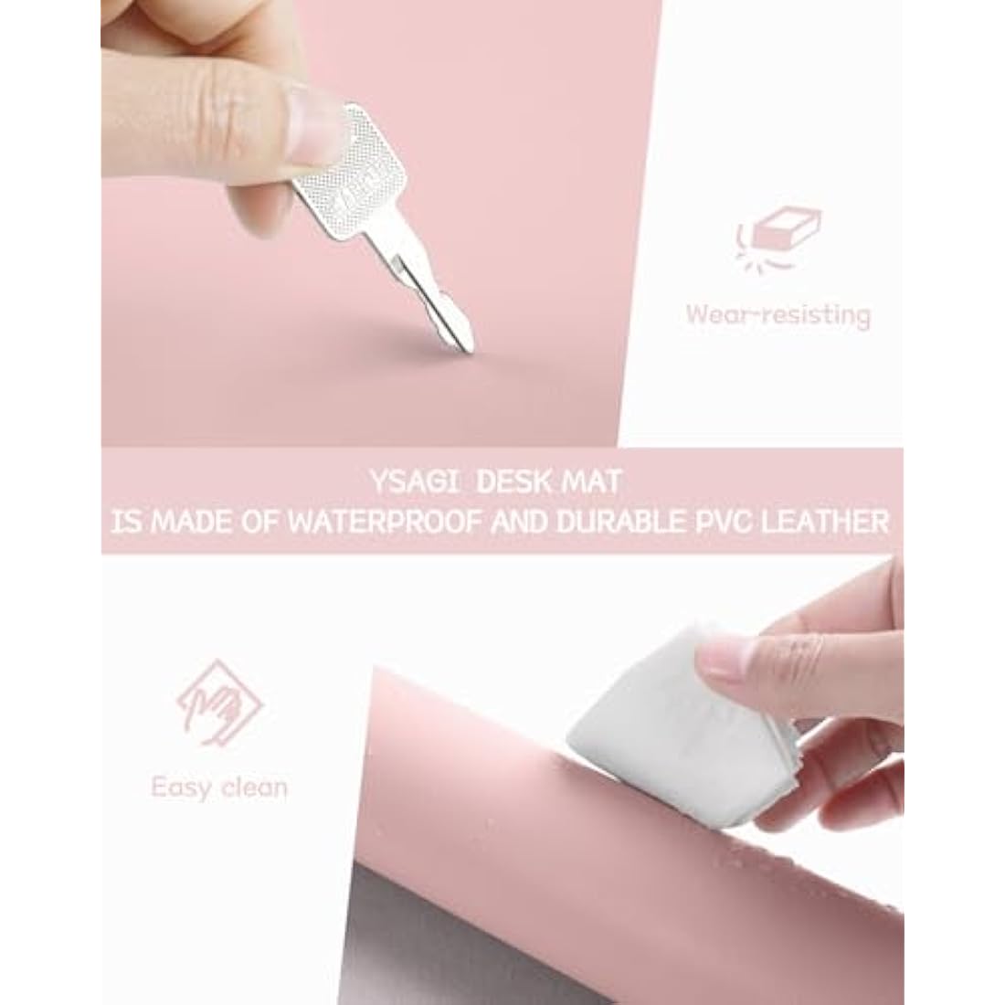 YSAGi Waterproof PVC Leather Desk Pad – Large Non-Slip Mouse Mat, Pink