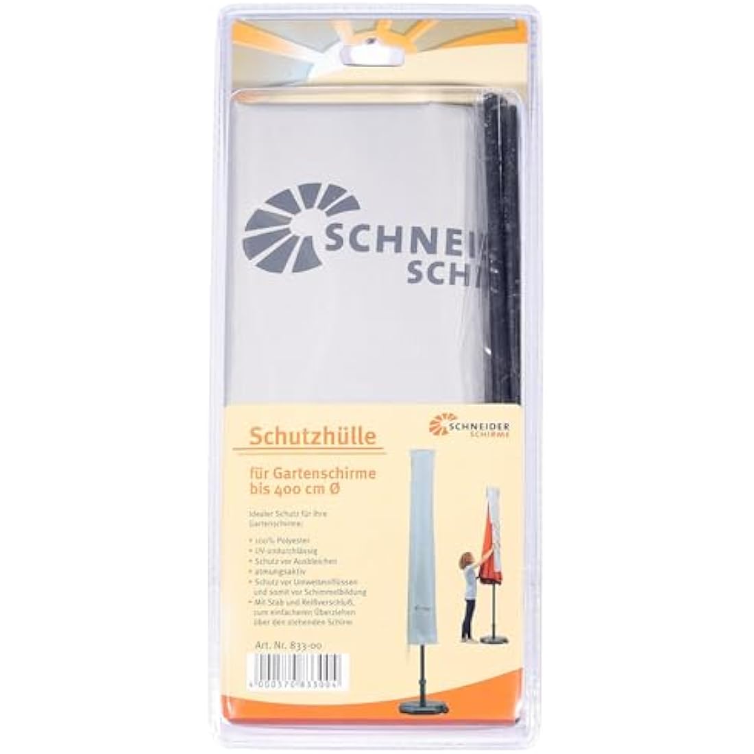 Schneider Parasol-Schutzhülle – Silbergrau, für Schirme bis 400 cm Ø