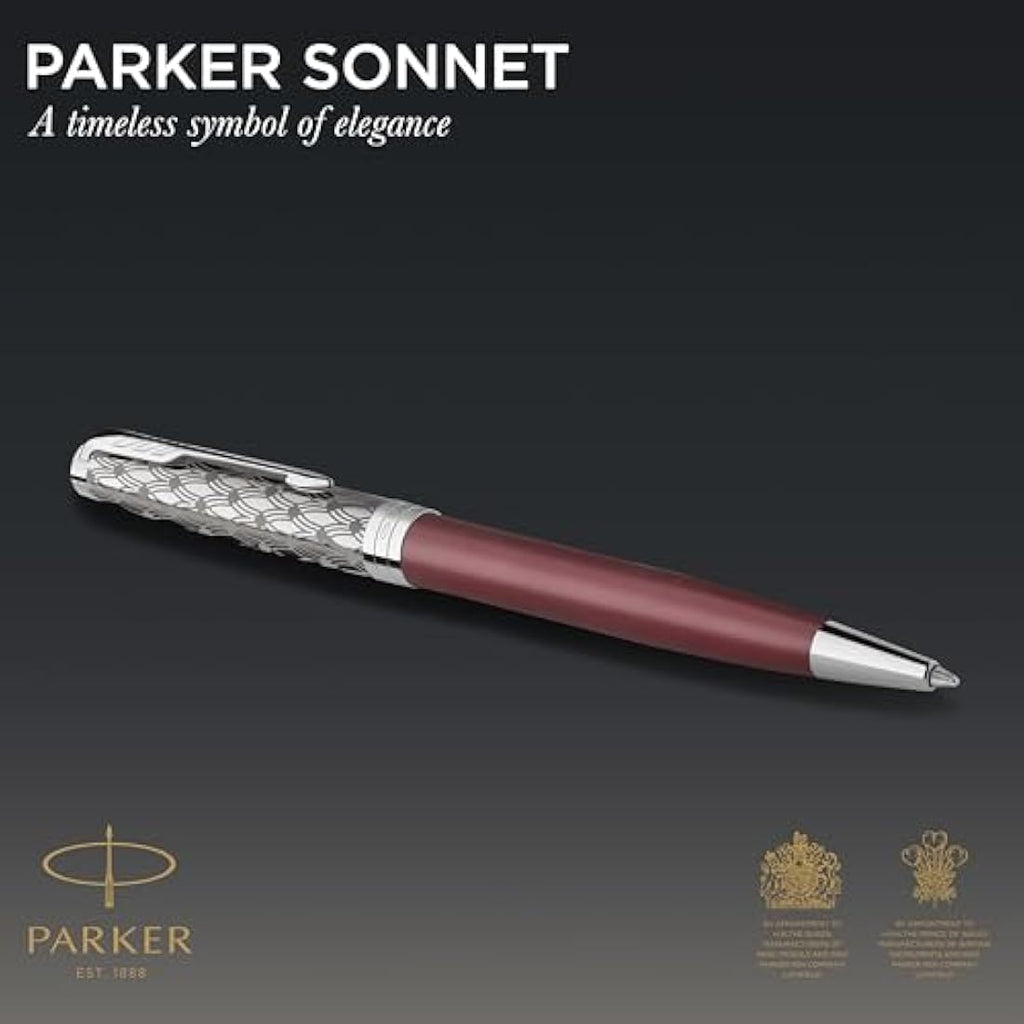 Parker Sonnet Ballpoint Pen | Red Satin Finish with Chrome Trim