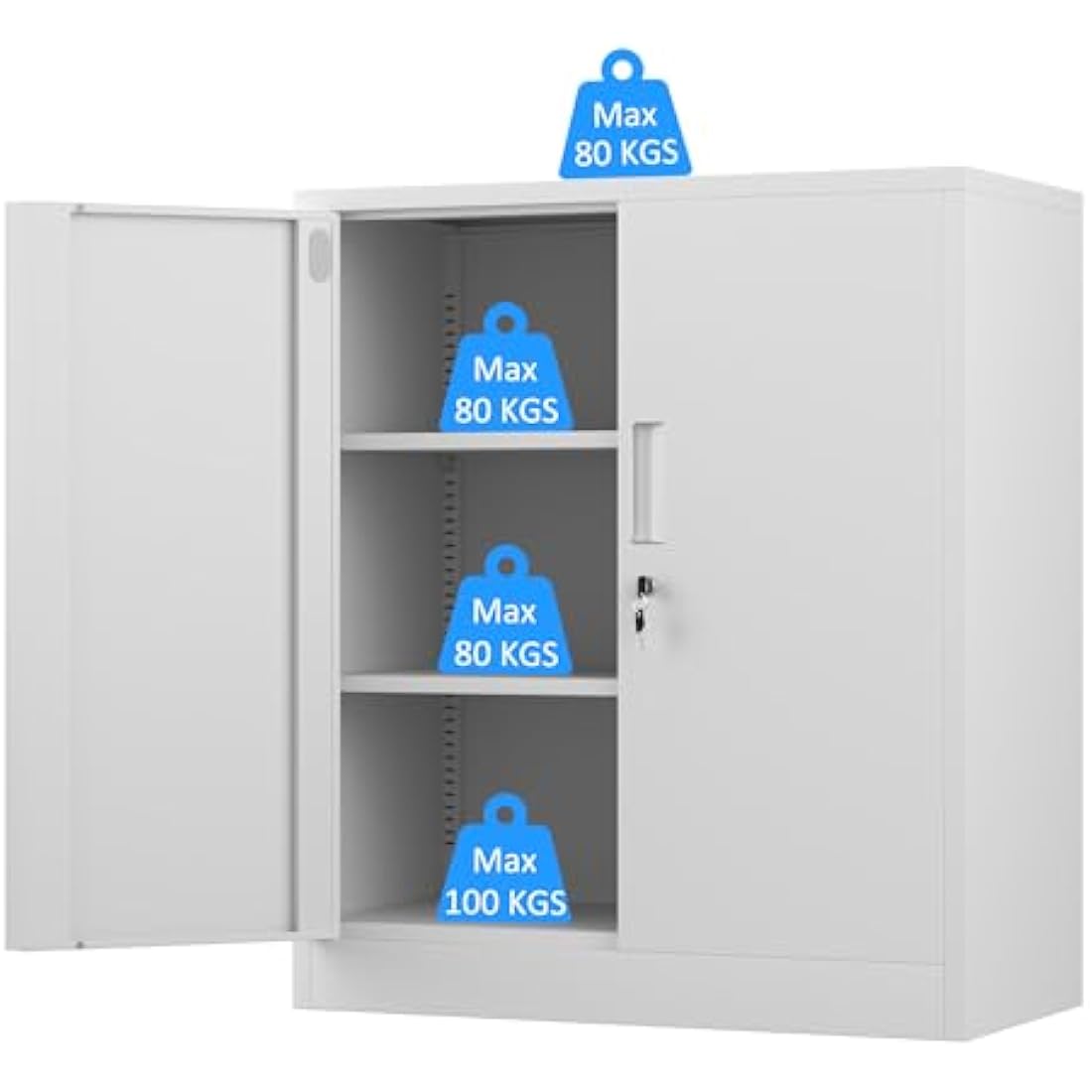 iJINGUR Metal Storage Cabinet | Locking 2-Shelf Small Office Cupboard, White