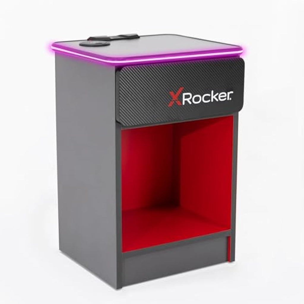 X-Rocker Carbon-Tek Gaming Bedside Table with RGB & Wireless Charging