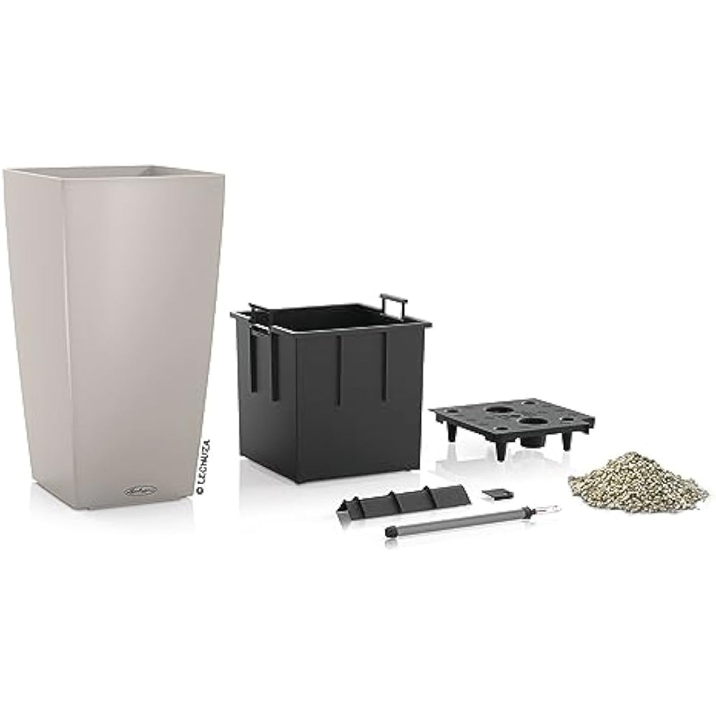 Lechuza CUBICO Color 40 Self-Watering Planter | Sand Brown Poly-Resin