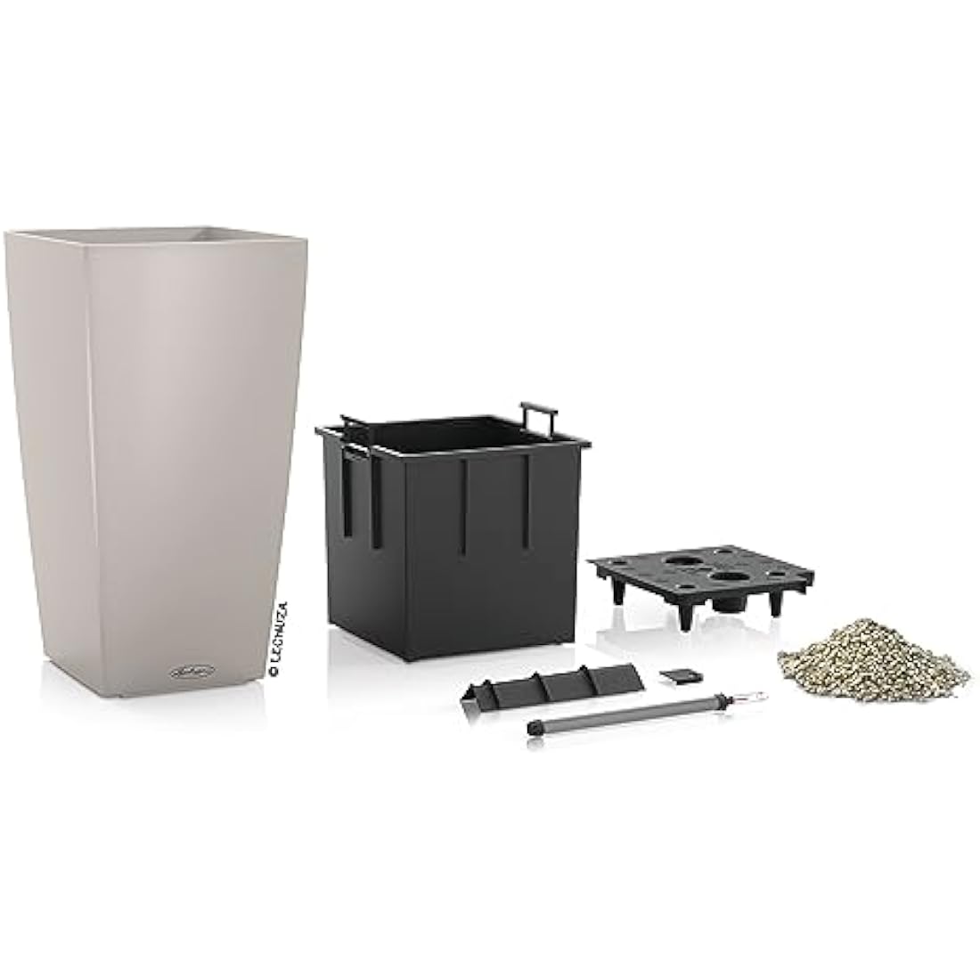Lechuza CUBICO Color 40 Self-Watering Planter | Sand Brown Poly-Resin