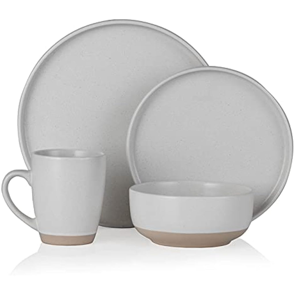 Barbary & Oak Avena 16 Piece Stoneware Dinnerware Set | Linen White