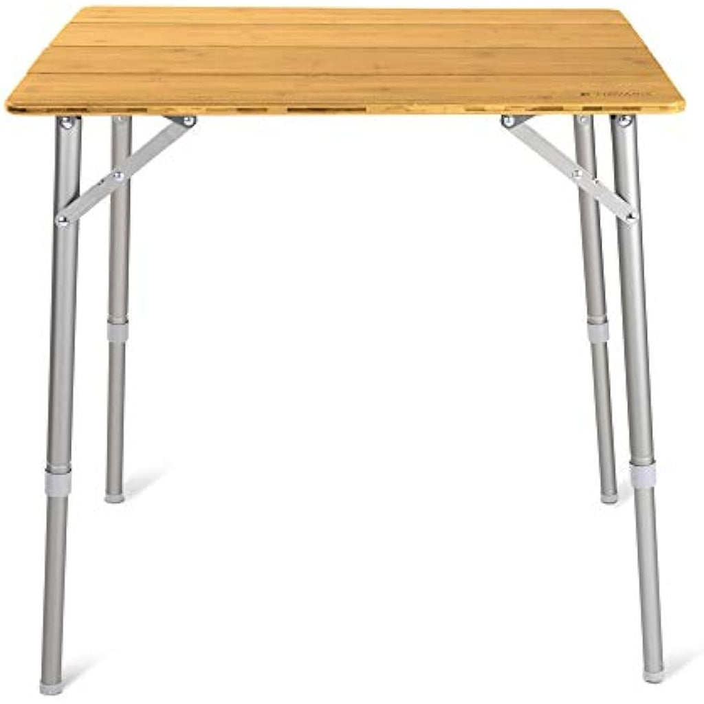 Navaris Bamboo Folding Camping Table | Height Adjustable Outdoor Desk