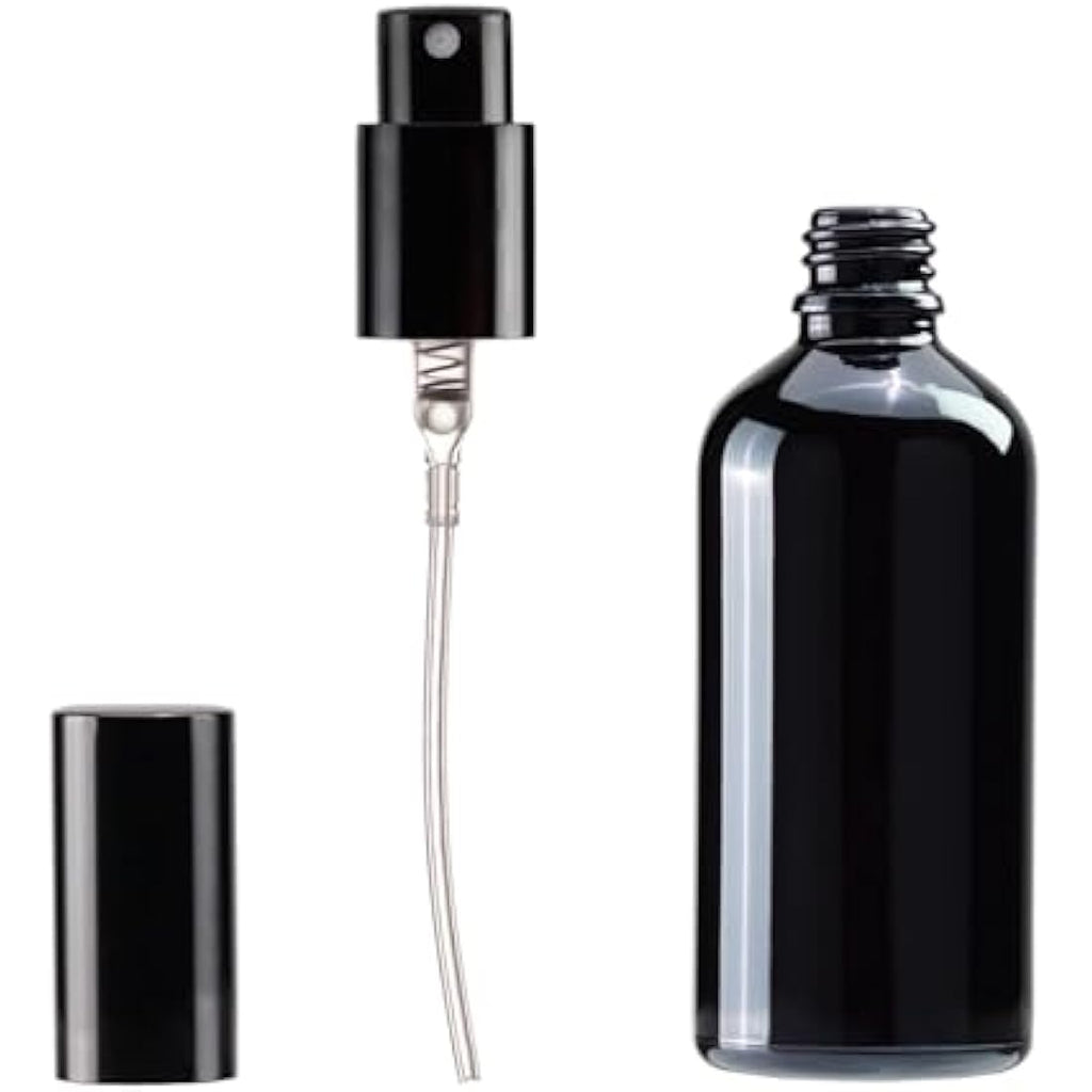 Jolof Store Black Glass Spray Bottles - 100ml Fine Mist for Oils - 4 Pcs