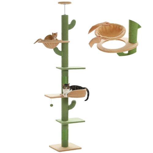 PAWZ Road Cactus Cat Tree – Floor to Ceiling Adjustable Tower with Hammock