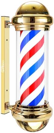 WDZD 29'' Golden Barber Pole Light | Rotating LED Salon Wall Sign