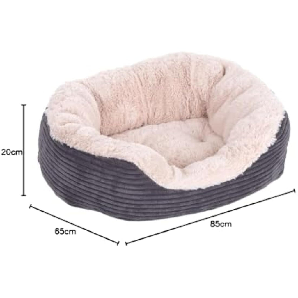 Jolof Store Large Calming Dog Bed – Washable Plush Grey and Cream